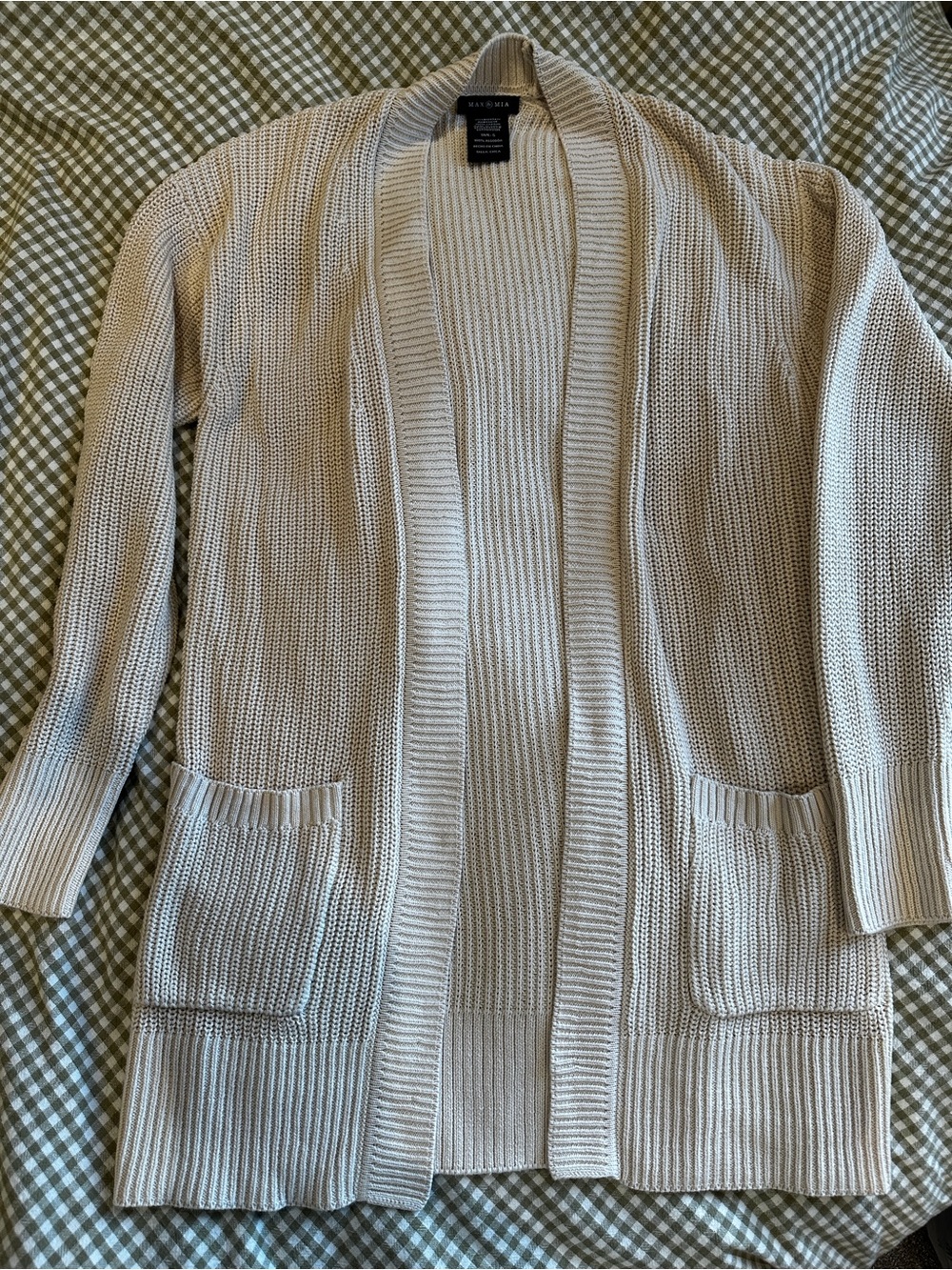 Cream Open-Front Knit Cardigan Sweater